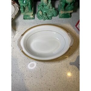 Noritake Richmond China Oval Vegetable Bowl Handles 6124 Gold Trim White